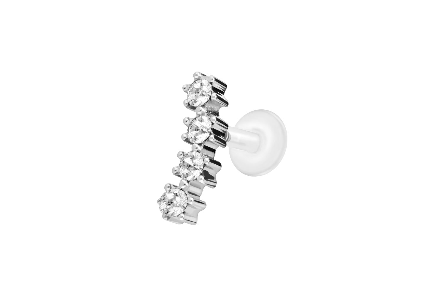 PTFE Labret Piercing mit Innengewinde + Titan-Aufsatz 4 EINGEFASSTE KRISTALLE